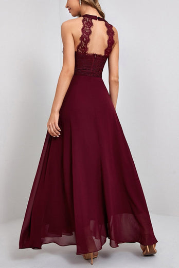 Burgundy Long Lace Party Dress