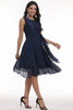 Load image into Gallery viewer, Navy Lace Wedding Party Dress with Ruffles