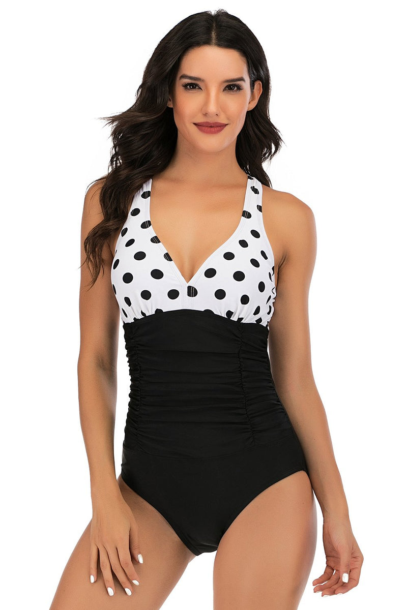 Load image into Gallery viewer, One Piece Black Polka Dots Swimsuit