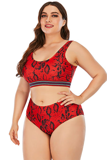 Plus Size Red Print Two Piece Swimsuit