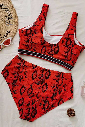 Plus Size Red Print Two Piece Swimsuit