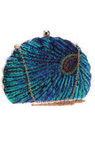 Peacock Green Beaded Shell Shaped Clutch