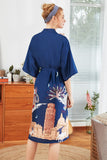 Blue Printed Bridesmaid Satin Robe