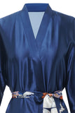 Blue Printed Bridal Satin Robe