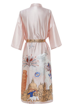 Blush Printed Bridal Satin Robe