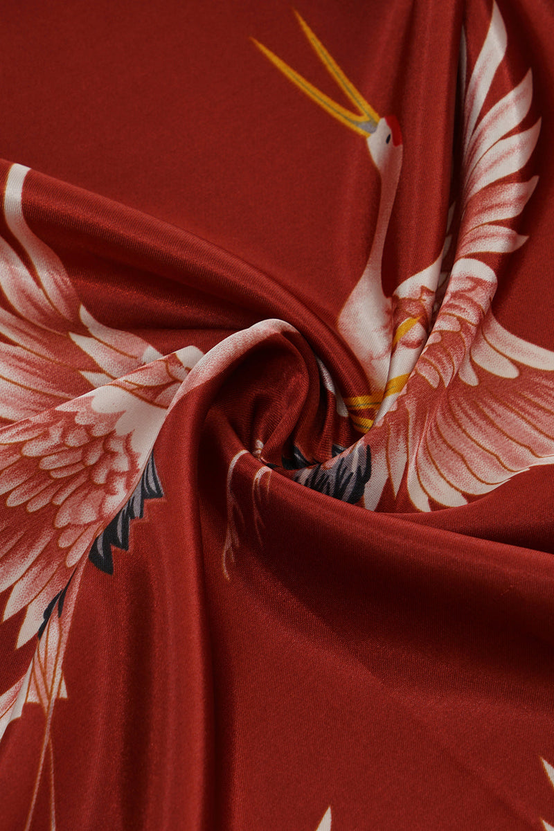 Load image into Gallery viewer, Burgundy Crane Printed Bridal Robe