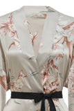 Light Grey Floral Satin Bridal Robe