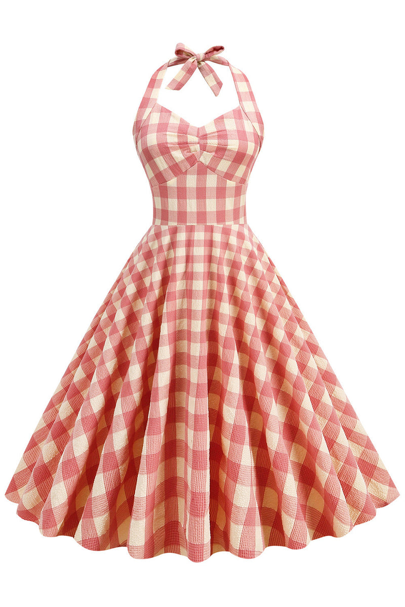 Load image into Gallery viewer, Retro Style Halter Red Grid Plaid Vintage Dress