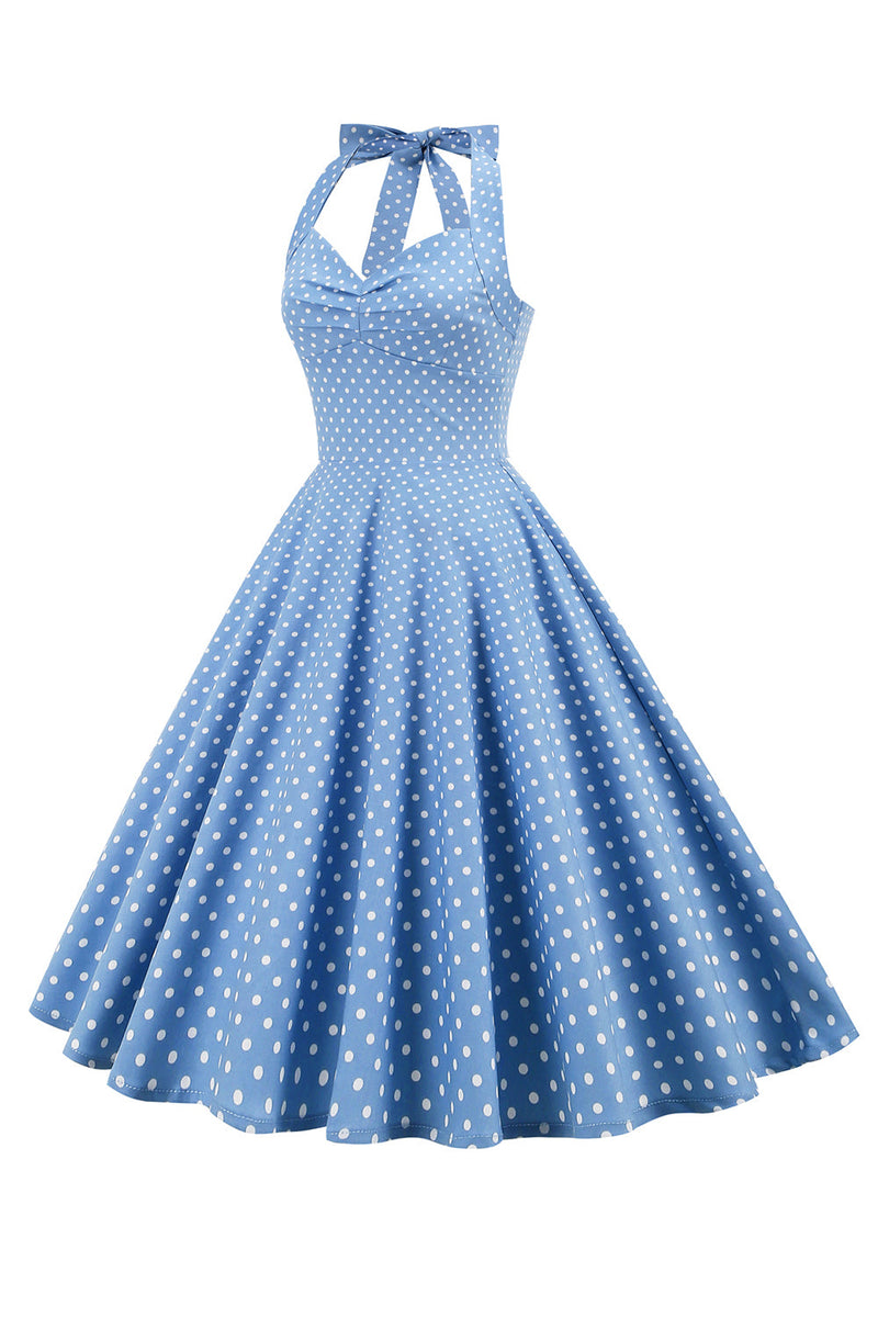 Load image into Gallery viewer, Retro Polka Dots Halter Open Back Dress