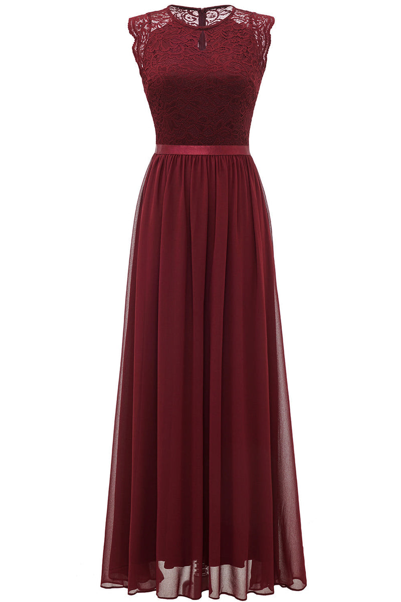 Load image into Gallery viewer, Burgundy Lace Formal Party Dress