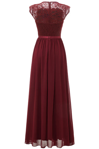 Burgundy Lace Formal Party Dress