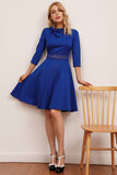 Royal Blue Vintage Dress With Sleeves