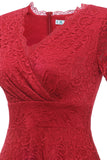 Red V-neck Lace Dress