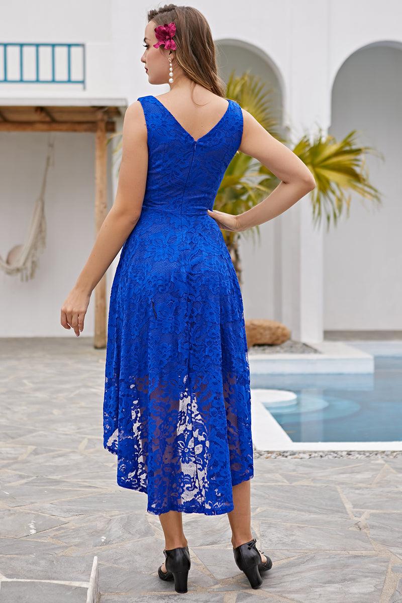 Load image into Gallery viewer, Royal Blue Asymmetrical Lace Dress
