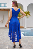 Royal Blue Asymmetrical Lace Dress