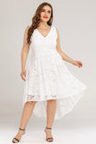 White Lace Asymmetrical Plus Size Dress