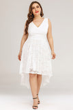 White Lace Asymmetrical Plus Size Dress