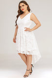 White Lace Asymmetrical Plus Size Dress