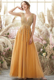 Deep V-neck Long Dress with Appliques