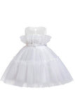 Blue A-line Tulle Flower Girl Dress with Bow