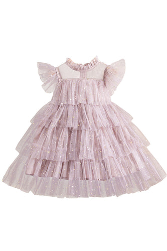 Pink A Line Tiered Tulle Girl Dress