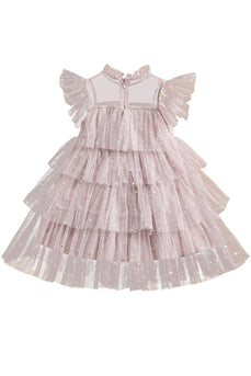 Pink A Line Tiered Tulle Girl Dress