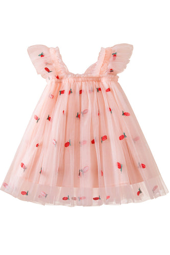 Blush Square Neck Embroidery Tulle Girl Dress