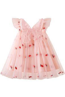 Blush Square Neck Embroidery Tulle Girl Dress