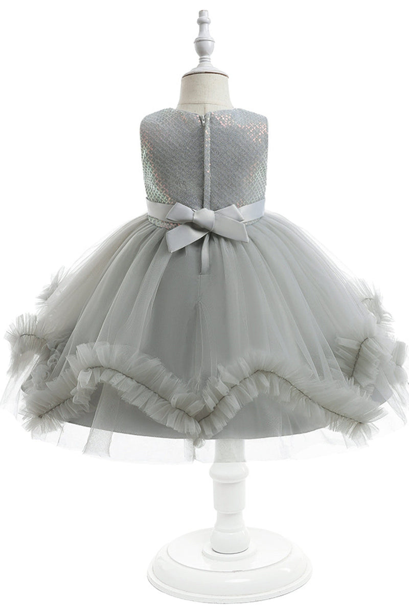 Load image into Gallery viewer, Grey Sleeveless Tulle Flower Girl Dress with Bowknot