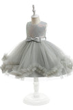 Grey Sleeveless Tulle Flower Girl Dress with Bowknot