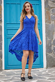 Royal Blue V-Neck Lace Dress