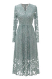 Sky Blue V-Neck Lace Dress