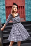 Swing Style V Neck Grid Vintage Dress