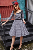 Swing Style V Neck Grid Vintage Dress