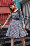 Swing Style V Neck Grid Vintage Dress