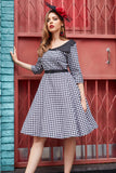 Swing Style V Neck Grid Vintage Dress