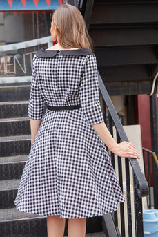 Swing Style V Neck Grid Vintage Dress