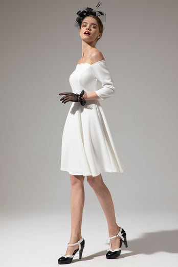 Off Shoulder White Midi Dress