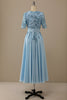 Load image into Gallery viewer, V Neck Blue Mother of Bridal Dress with Appliques