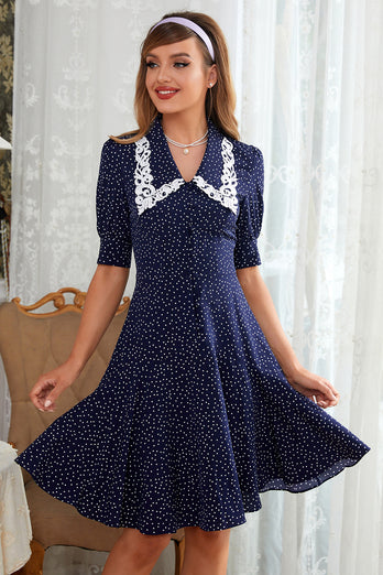 Navy Polka Dots Vintage Dress