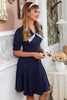 Load image into Gallery viewer, Navy Polka Dots Vintage Dress