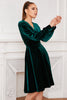 Load image into Gallery viewer, Dark Green Velvet Party Dress With Long Sleeves