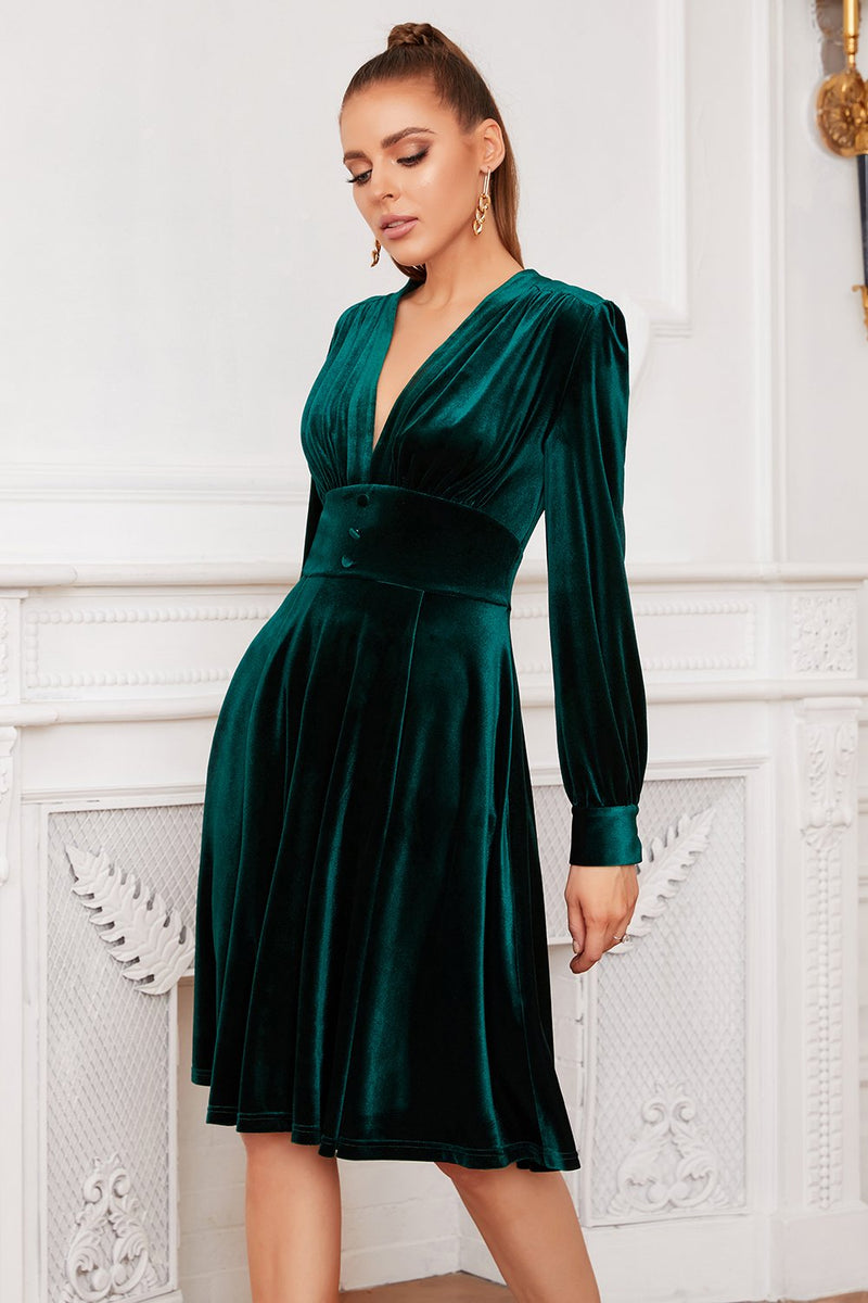 Load image into Gallery viewer, Dark Green Velvet Party Dress