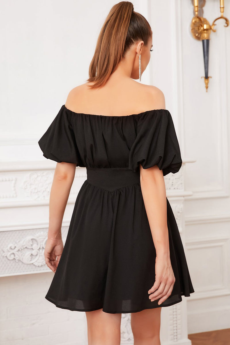 Load image into Gallery viewer, Black Off the Shoulder Cocktail Dress