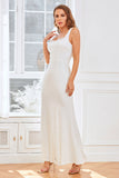 White Straps Mermaid Bridal Party Dress with Lace