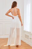 White Open Back Lace Bridesmaid Party Dress