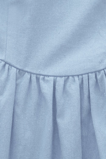 Retro Style Square Neck Blue Summer Dress