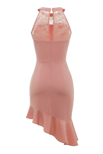 Blush Mermaid Cocktail Dress with Lace