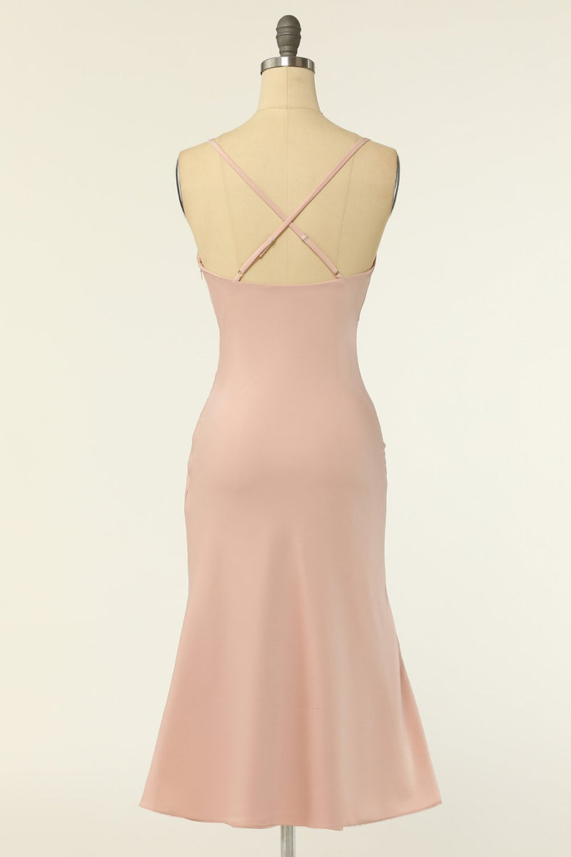 Load image into Gallery viewer, Sheath Spaghetti Straps Blush Bridesmaid Dress