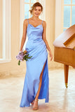 Peach Sheath Long Bridesmaid Dress with Slit